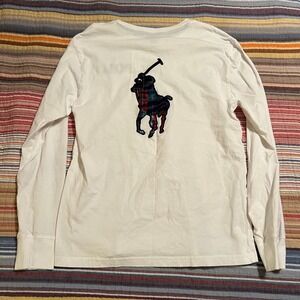 Kids Polo Ralph Lauren White‎ Long Sleeve T Embroidered Pony Logo Size L 14-16